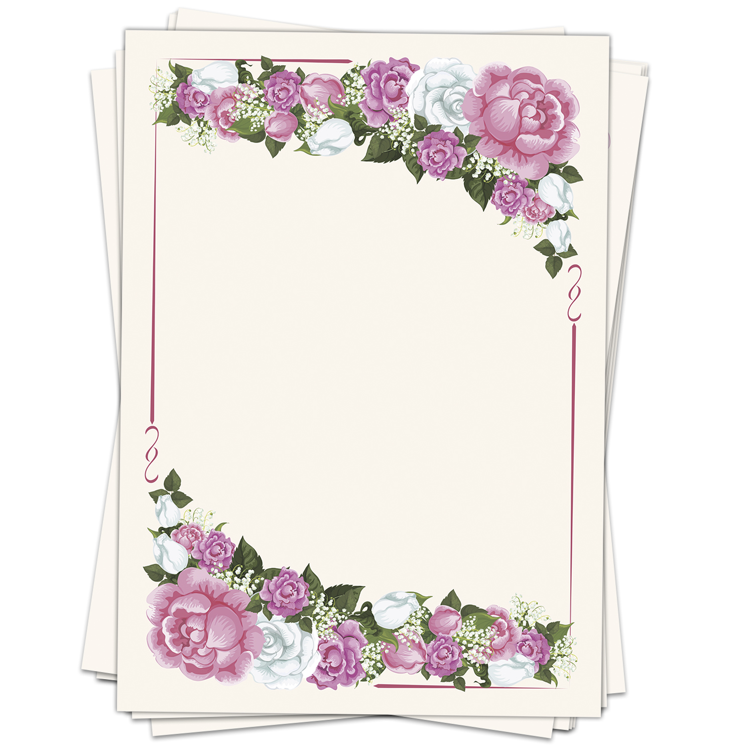Motivpapier Briefpapier 20 Blatt DIN A4 rosa Rose Einladung Geburtstag Blumen 