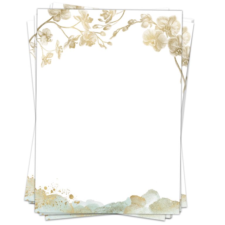 Briefpapier Grüne Orchidee Auf Schwarzen Steinen – 20 Blatt DIN A4, 90 G/m²