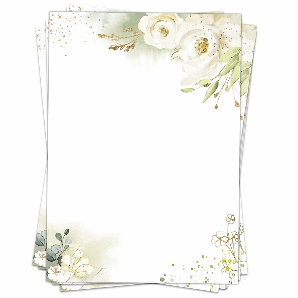 20 Blatt Briefpapier Rote Rosen – DIN A4, 90 G/m² | Für Drucker & Handbeschriftung, Einseitig Bedruckt