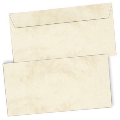 50 x Briefumschläge Altes Papier Marmor hell DIN lang haftklebend ohne Fenster