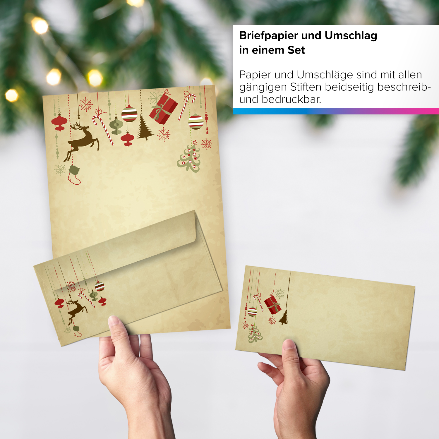 50 Briefumschläge Weihnachten DIN lang haftklebend ohne Fenster Vintage braun 