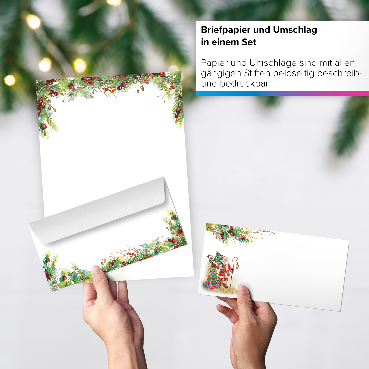50 Briefumschläge Weihnachten DIN lang haftklebend ohne Fenster Weihnachtsmann 