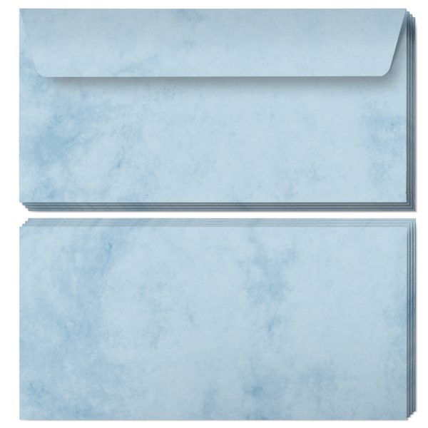 50 x Briefumschläge Papier Marmor blau DIN lang haftklebend ohne Fenster