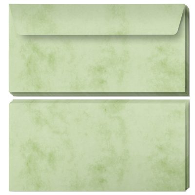 50 x Briefumschläge Papier Marmor grün DIN lang haftklebend ohne Fenster
