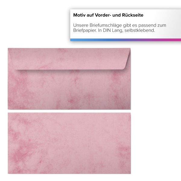 50 x Briefumschläge Papier Marmor rosa DIN lang haftklebend ohne Fenster