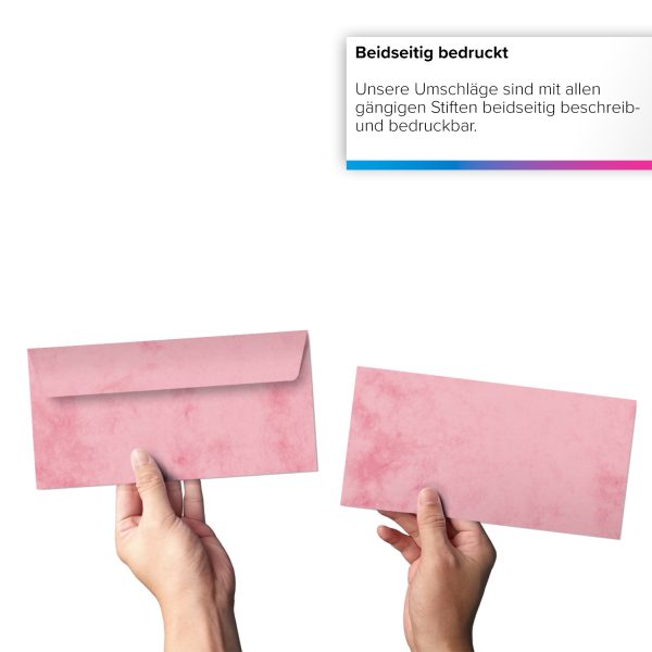 50 x Briefumschläge Papier Marmor rosa DIN lang haftklebend ohne Fenster