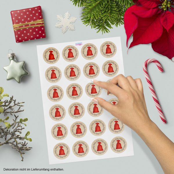 48 Weihnachtsaufkleber Weihnachtssack - für Geschenke zu Weihnachten / Sticker / Aufkleber / Etiketten / Geschenkaufkleber rund / Set