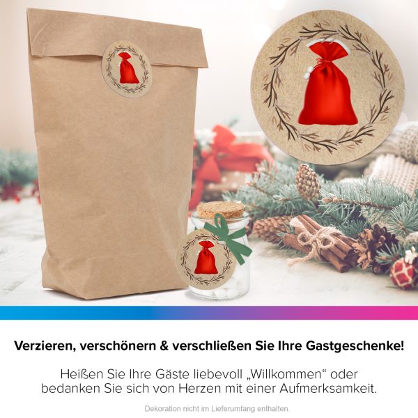 48 Weihnachtsaufkleber Weihnachtssack - für Geschenke zu Weihnachten / Sticker / Aufkleber / Etiketten / Geschenkaufkleber rund / Set