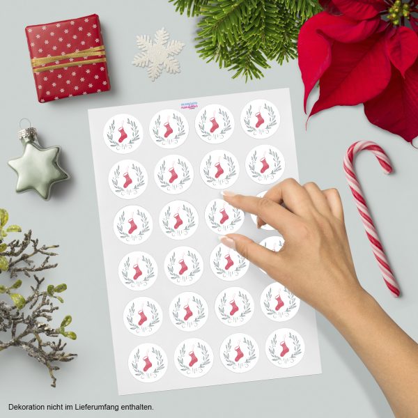 48 Weihnachtsaufkleber Weihnachtssocke - für Geschenke zu Weihnachten / Sticker / Aufkleber / Etiketten / Geschenkaufkleber rund / Set