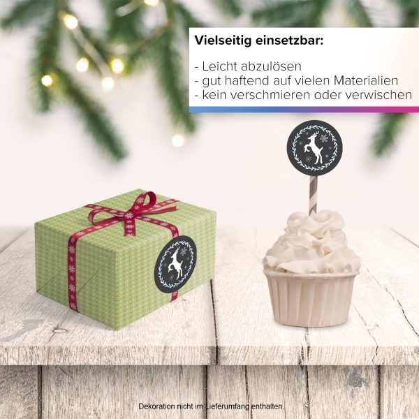 48 Weihnachtsaufkleber Rentier mit Kranz - für Geschenke zu Weihnachten / Sticker / Aufkleber / Etiketten / Geschenkaufkleber rund / Set