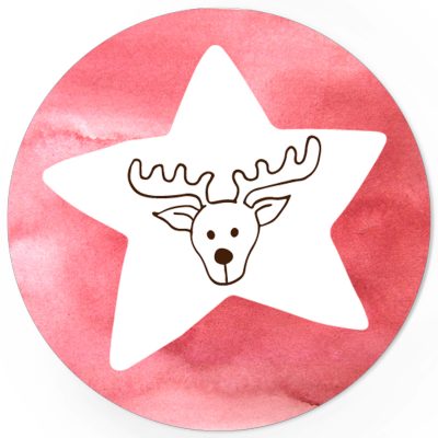 48 Weihnachtsaufkleber Rentier mit Stern - für Geschenke zu Weihnachten / Sticker / Aufkleber / Etiketten / Geschenkaufkleber rund / Set