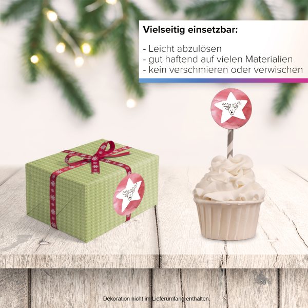 48 Weihnachtsaufkleber Rentier mit Stern - für Geschenke zu Weihnachten / Sticker / Aufkleber / Etiketten / Geschenkaufkleber rund / Set