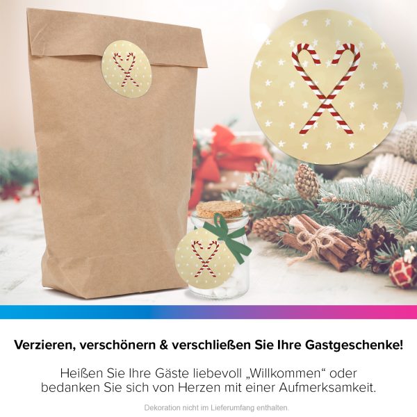 48 Weihnachtsaufkleber Zuckerstangen - für Geschenke zu Weihnachten / Sticker / Aufkleber / Etiketten / Geschenkaufkleber rund / Set