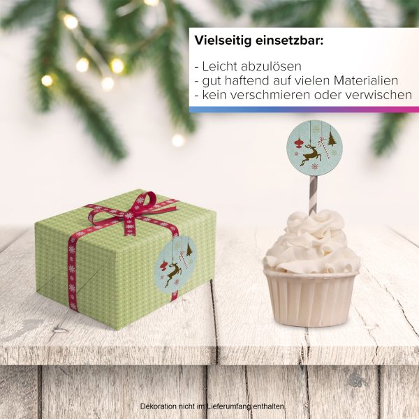 48 Weihnachtsaufkleber Weihnachtsdekoration Rentier und Zuckerstange - für Geschenke zu Weihnachten / Sticker / Aufkleber / Etiketten / Geschenkaufkleber rund / Set