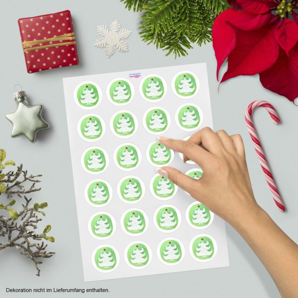 48 Weihnachtsaufkleber Tannenbaum - für Geschenke zu Weihnachten / Sticker / Aufkleber / Etiketten / Geschenkaufkleber rund / Set