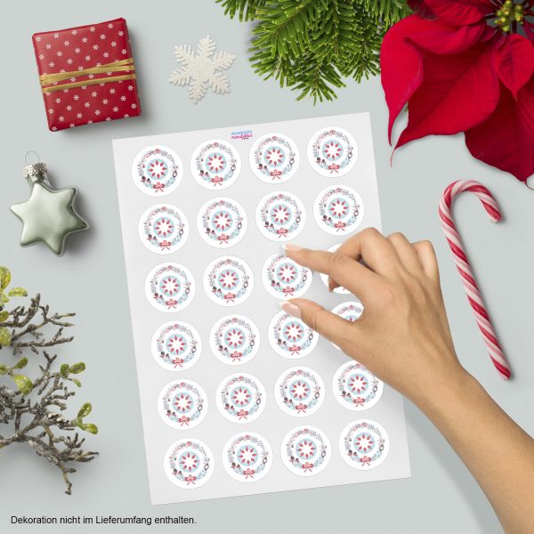 48 Weihnachtsaufkleber Vögel und Weihnachtskugeln - für Geschenke zu Weihnachten / Sticker / Aufkleber / Etiketten / Geschenkaufkleber rund / Set
