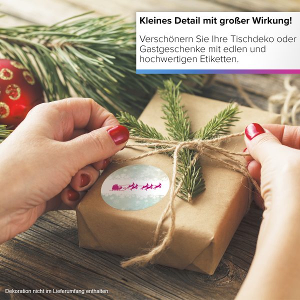 48 Weihnachtsaufkleber Weihnachtsmann mit Rentieren - für Geschenke zu Weihnachten / Sticker / Aufkleber / Etiketten / Geschenkaufkleber rund / Set