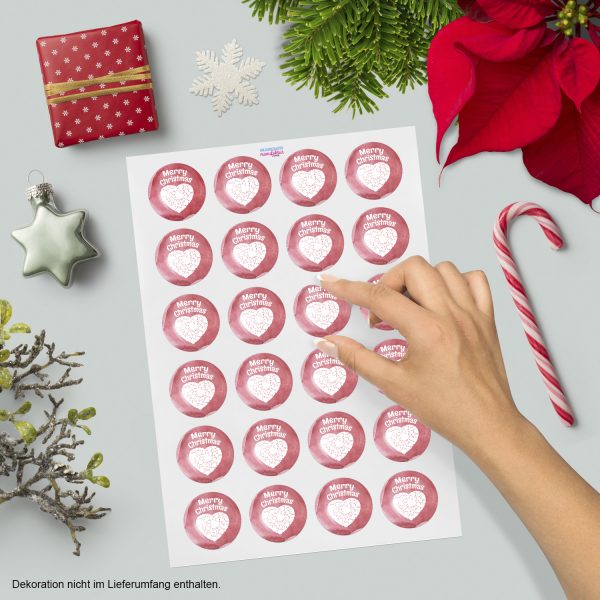 48 Weihnachtsaufkleber Merry Christmas mit Herzen - für Geschenke zu Weihnachten / Sticker / Aufkleber / Etiketten / Geschenkaufkleber rund / Set