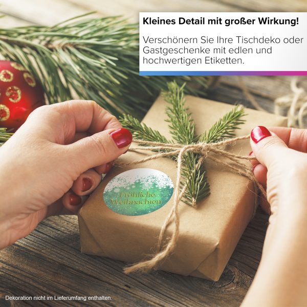 48 Weihnachtsaufkleber Fröhliche Weihnachten mit Schneeflocken - für Geschenke zu Weihnachten / Sticker / Aufkleber / Etiketten / Geschenkaufkleber rund / Set