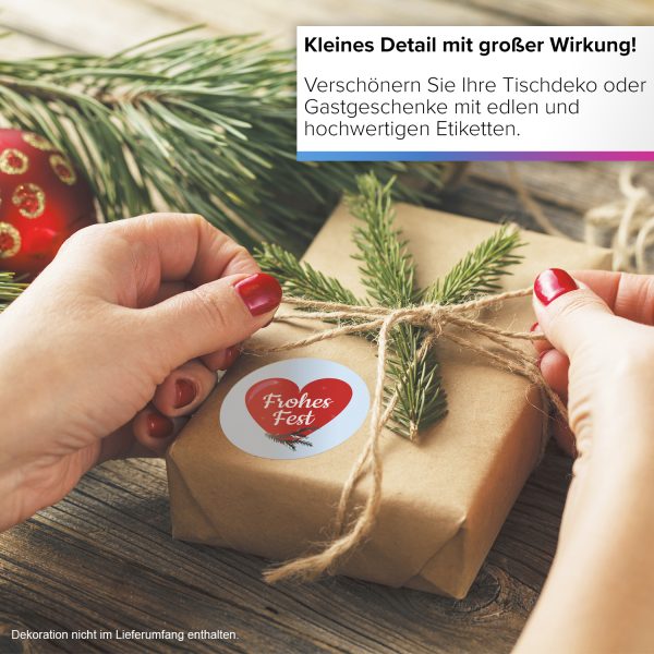 48 Weihnachtsaufkleber Frohes Fest im Herz - für Geschenke zu Weihnachten / Sticker / Aufkleber / Etiketten / Geschenkaufkleber rund / Set