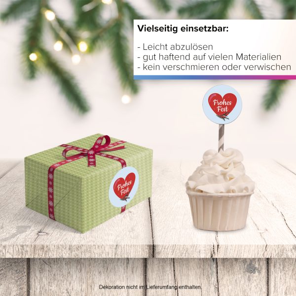 48 Weihnachtsaufkleber Frohes Fest im Herz - für Geschenke zu Weihnachten / Sticker / Aufkleber / Etiketten / Geschenkaufkleber rund / Set