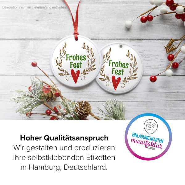 48 Weihnachtsaufkleber Frohes Fest mit Herz - für Geschenke zu Weihnachten / Sticker / Aufkleber / Etiketten / Geschenkaufkleber rund / Set