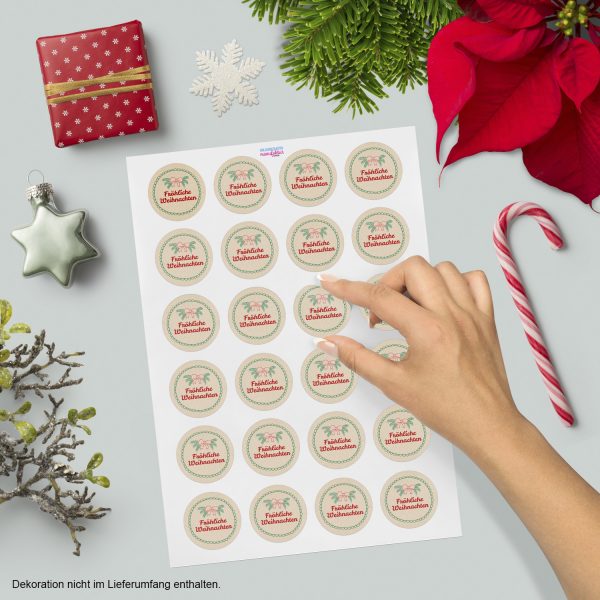 48 Weihnachtsaufkleber Schleife mit Weihnachtsgruß - für Geschenke zu Weihnachten / Sticker / Aufkleber / Etiketten / Geschenkaufkleber rund / Set