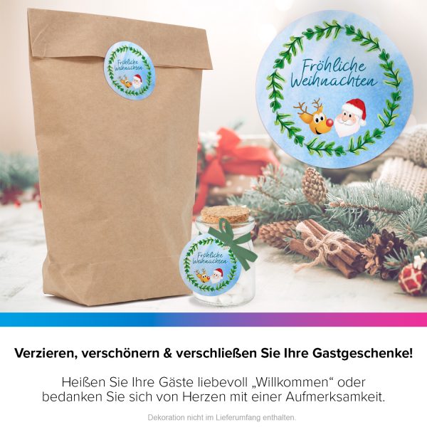 48 Weihnachtsaufkleber Fröhliche Weihnachten mit Weihnachtsmann - für Geschenke zu Weihnachten / Sticker / Aufkleber / Etiketten / Rund / Set