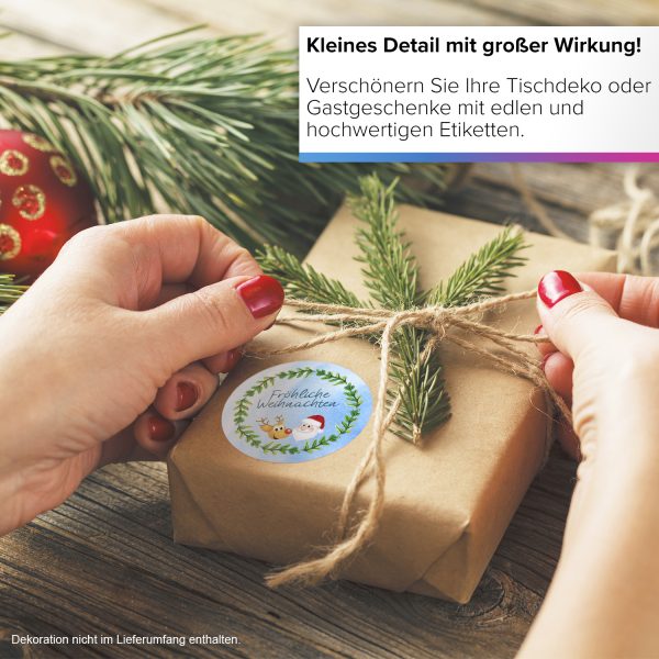 48 Weihnachtsaufkleber Fröhliche Weihnachten mit Weihnachtsmann - für Geschenke zu Weihnachten / Sticker / Aufkleber / Etiketten / Rund / Set