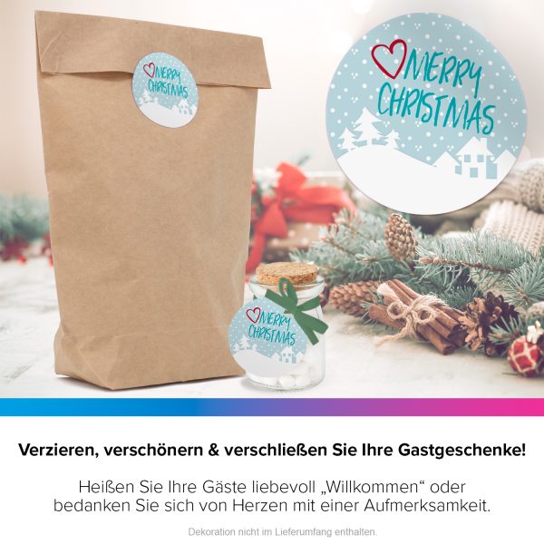 48 Weihnachtsaufkleber Merry Christmas mit Herz - für Geschenke zu Weihnachten / Sticker / Aufkleber / Etiketten / Geschenkaufkleber rund / Set