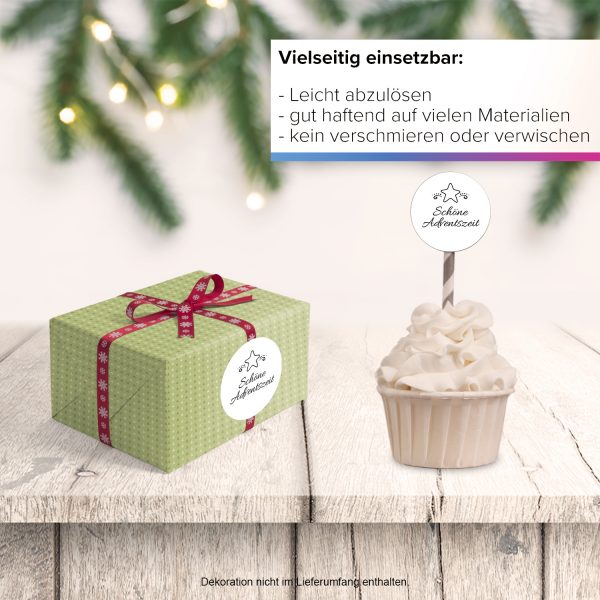 48 Weihnachtsaufkleber - Motiv Edel - Schöne Adventszeit mit Stern - für Geschenke zu Weihnachten / Sticker / Aufkleber / Etiketten / Geschenkaufkleber rund / Set