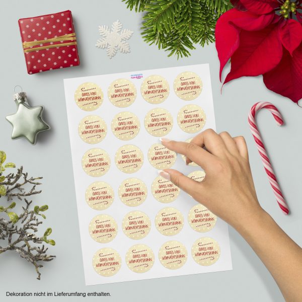 48 Weihnachtsaufkleber Motiv Gruß von Weihnachtsmann - für Geschenke zu Weihnachten / Sticker / Aufkleber / Etiketten / Geschenkaufkleber rund / Set