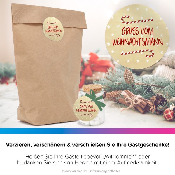 48 Weihnachtsaufkleber Motiv Gruß von Weihnachtsmann - für Geschenke zu Weihnachten / Sticker / Aufkleber / Etiketten / Geschenkaufkleber rund / Set