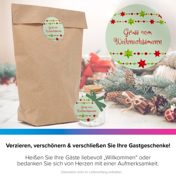 48 Weihnachtsaufkleber (Grün / Gruß vom Weihnachtsmann) - für Geschenke zu Weihnachten / Sticker / Aufkleber / Etiketten / Geschenkaufkleber rund / Set