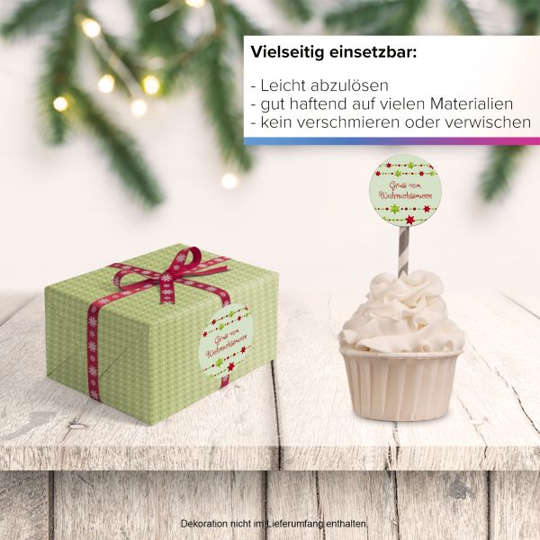 48 Weihnachtsaufkleber (Grün / Gruß vom Weihnachtsmann) - für Geschenke zu Weihnachten / Sticker / Aufkleber / Etiketten / Geschenkaufkleber rund / Set