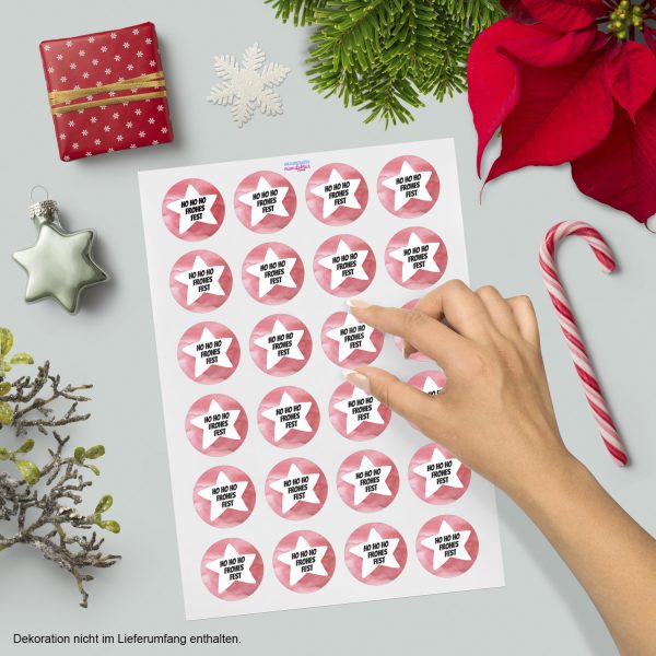 48 Weihnachtsaufkleber - Motiv Rot mit Stern und Text - für Geschenke zu Weihnachten / Sticker / Aufkleber / Etiketten / Geschenkaufkleber rund / Set