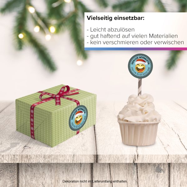 48 Weihnachtsaufkleber LACHENDER SMILEY / rund, ca. 4cm / Weihnachen / Adventskalender / Advent / Geschenke / Verpackung / Geschenkaufkleber / Set