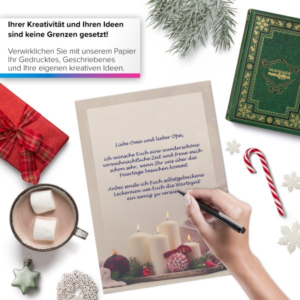 50 Blatt Weihnachtspapier (A4) | 4 Kerzen klassisch | Motivpapier | edles Briefpapier Weihnachten | beidseitig weihnachtlich bedruckt