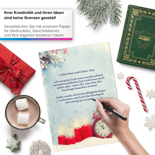 50 Blatt Weihnachtspapier (A4) | 4 Kerzen Wecker | Motivpapier | edles Briefpapier Weihnachten | beidseitig weihnachtlich bedruckt