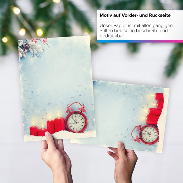 50 Blatt Weihnachtspapier (A4) | 4 Kerzen Wecker | Motivpapier | edles Briefpapier Weihnachten | beidseitig weihnachtlich bedruckt