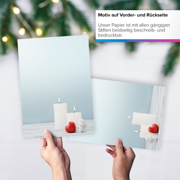 50 Blatt Weihnachtspapier (A4) | Herz Engel Kerzen | Motivpapier | edles Briefpapier Weihnachten | beidseitig weihnachtlich bedruckt