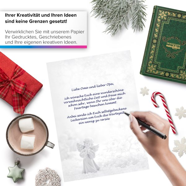 50 Blatt Weihnachtspapier (A4) | Engel | Motivpapier | edles Briefpapier Weihnachten | beidseitig weihnachtlich bedruckt
