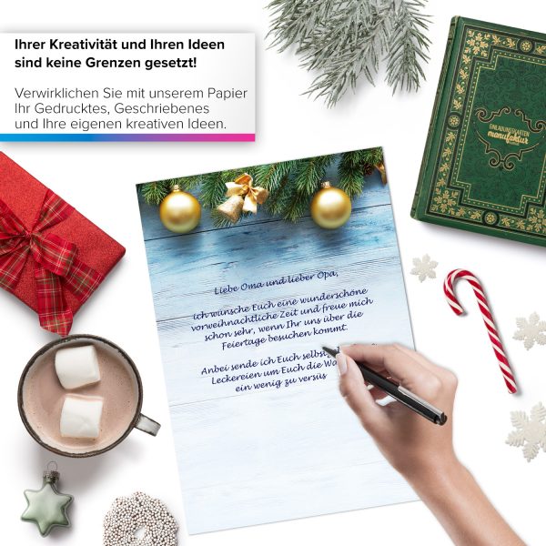 50 Blatt Weihnachtspapier (A4) | Tanne auf Holz 2 | Motivpapier | edles Briefpapier Weihnachten | beidseitig weihnachtlich bedruckt