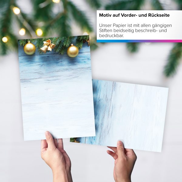 50 Blatt Weihnachtspapier (A4) | Tanne auf Holz 2 | Motivpapier | edles Briefpapier Weihnachten | beidseitig weihnachtlich bedruckt