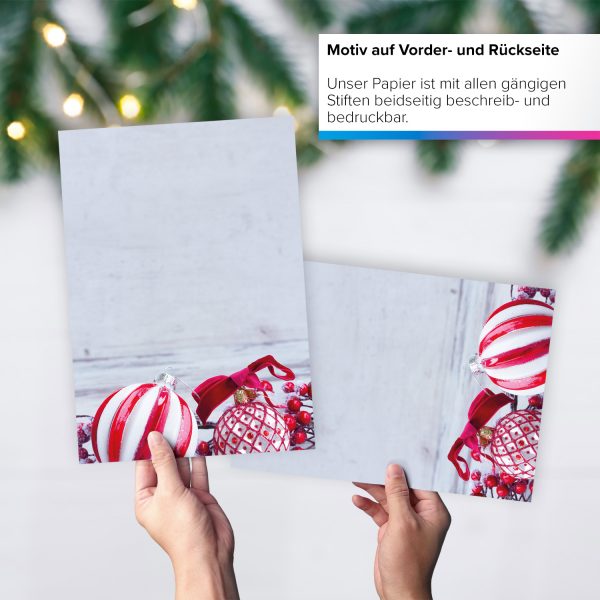 50 Blatt Weihnachtspapier (A4) | Weihnachtskugeln | Motivpapier | edles Briefpapier Weihnachten | beidseitig weihnachtlich bedruckt