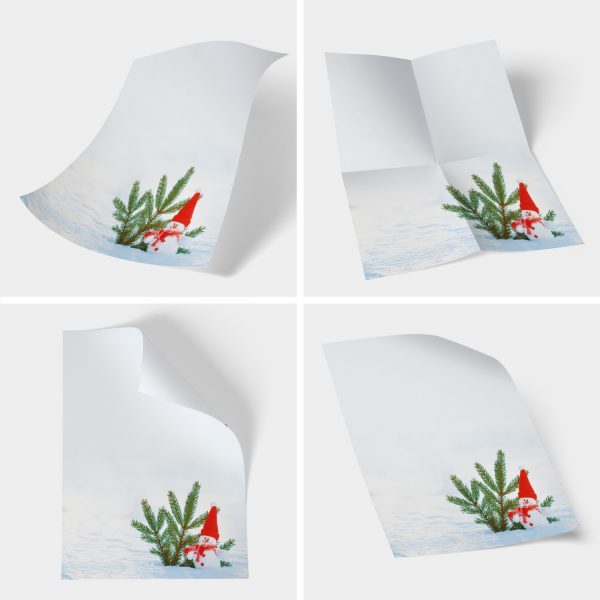 50 Blatt Weihnachtspapier (A4) | Tanne und Schneemann | Motivpapier | edles Briefpapier Weihnachten | beidseitig weihnachtlich bedruckt