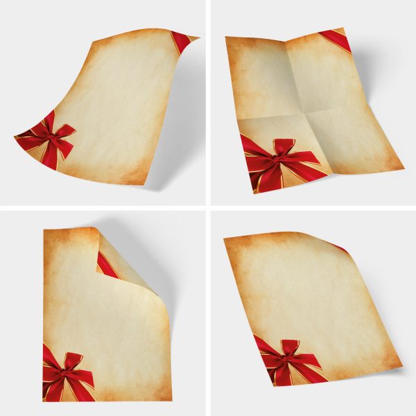 50 Blatt Weihnachtspapier (A4) | Vintage mit Schleifen | Motivpapier | edles Briefpapier Weihnachten | beidseitig weihnachtlich bedruckt