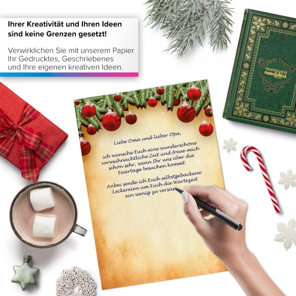 50 Blatt Weihnachtspapier (A4) | Tannen Vintage | Motivpapier | edles Briefpapier Weihnachten | beidseitig weihnachtlich bedruckt