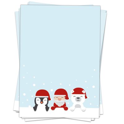 50 Blatt Weihnachtspapier (A4) | Pinguin Weihnachtsmann Eisbär | Motivpapier | edles Briefpapier Weihnachten | beidseitig weihnachtlich bedruckt