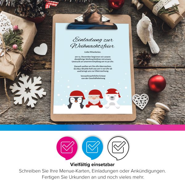 50 Blatt Weihnachtspapier (A4) | Pinguin Weihnachtsmann Eisbär | Motivpapier | edles Briefpapier Weihnachten | beidseitig weihnachtlich bedruckt